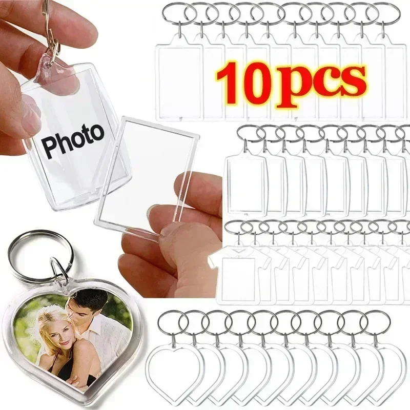 1/10pcs Transparent Rectangle Blank Acrylic Insert Keychain Photo Picture Frame Keyring Holder DIY Split Ring KeyChain Gifts