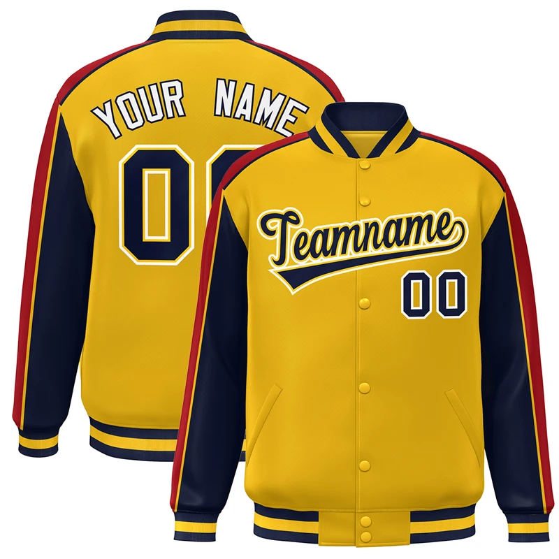 Custom Embroidery Block Bomber Varsity Full-Snap Baseball Jacket Creatively Personalized Name Number Streetwear Winter Coats