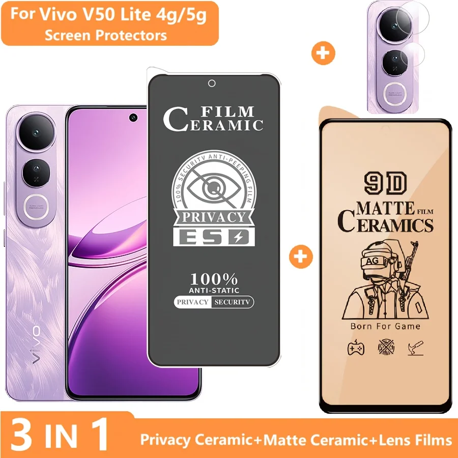 

3-in-1 for Vivo V50 Lite Screen Protector VIVO V50 Lite Tempered Glass Privacy Film +Lens Film + Soft Ceramic Matte Films