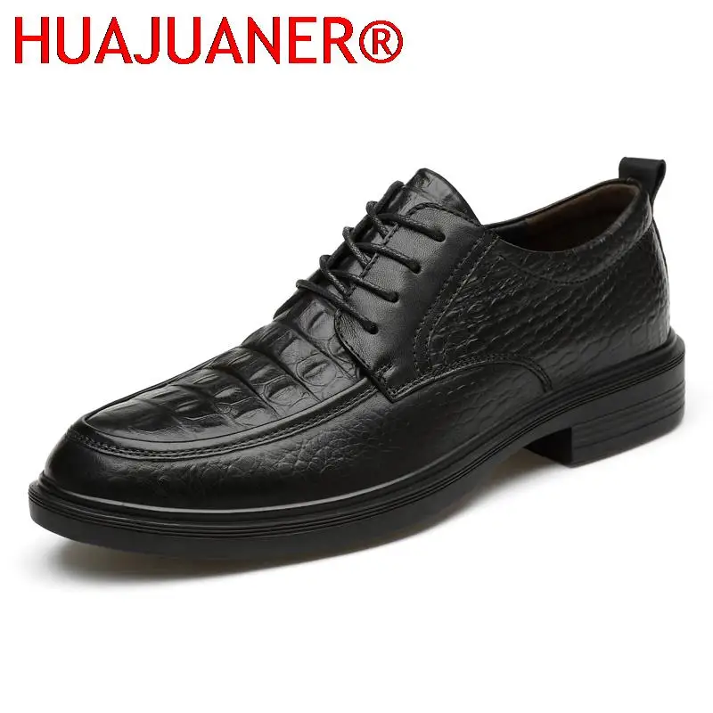 Italian Genuine Leather Mens Shoes Formal Business Casual Oxford For Men Dress Shoes High Quality Crocodile Pattern Suit Shoes