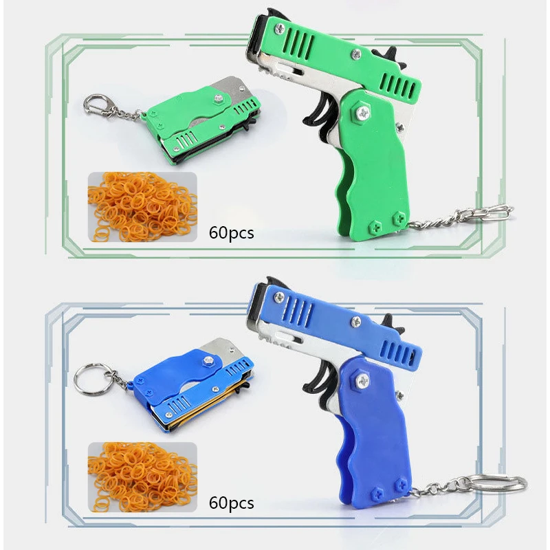 2 個のゴムバンドキーホルダーガン競争力のある射撃おもちゃ 60 ゴムバンドアウトドアアクティビティパーティーゲーム誕生日ギフト子供のため