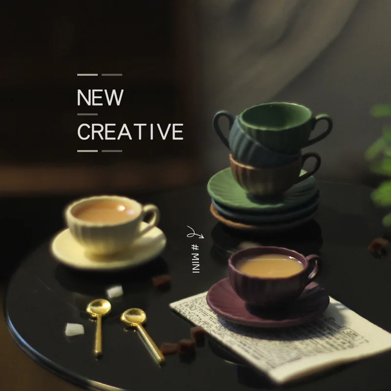 Miniature scene ob11 doll house accessories small luxury mini coffee cup saucer spoon set toy model D556 Keychain Fidget Soccer