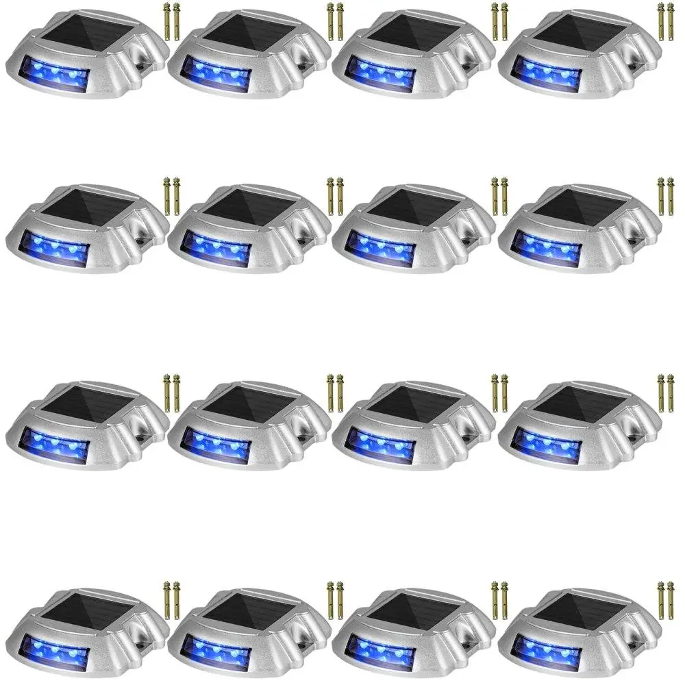 

16 Piece Solar Deck Lights Set Bright Blue 6 Lights Waterproof Wireless Garden Walkway Steps Lights