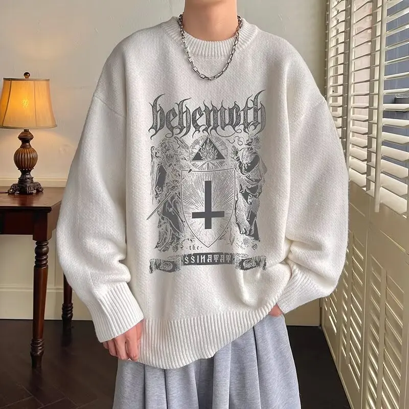 

Свободная мужская толстовка с крестообразным дизайном, удобный круглый пуловер большого размера Ne, трикотаж, повседневный трикотаж из полиэфирного волокна