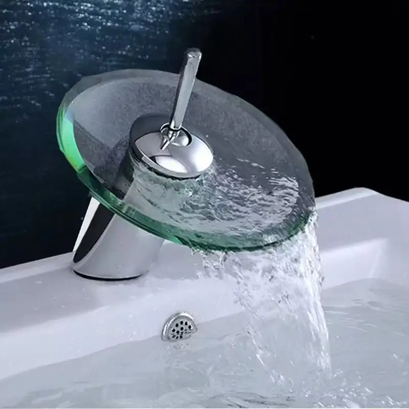 Nature Glass Waterfall Faucet Cold and Hot All-copper Creative Glass Art Chrome Single-hole Countertop Installation Faucet