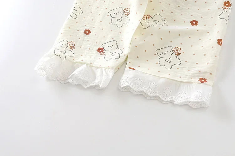 Kinder Mädchen Hauskleidung Sets Lose Dünne Kinder-Pyjamas Spitze Blumenmuster Prinzessin Langarm-Oberteil+Hose 2-teiliges Set Mädchenbekleidung – Detail 25