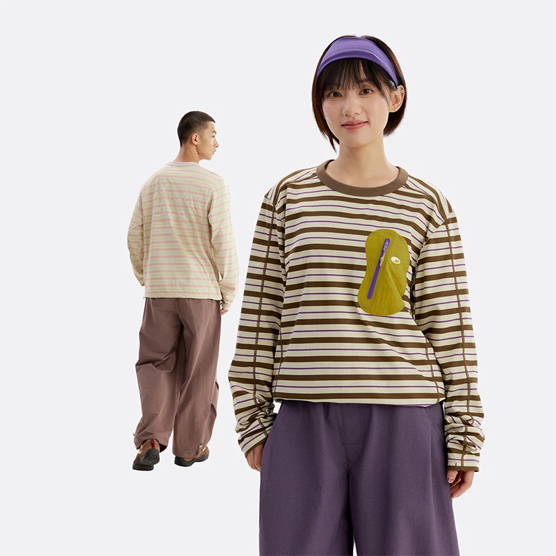 Unisex Outdoor Striped Long Sleeve Quick Dry T-Shirt for Men Women Travel Hiking Camping Casual Sport T-shirt