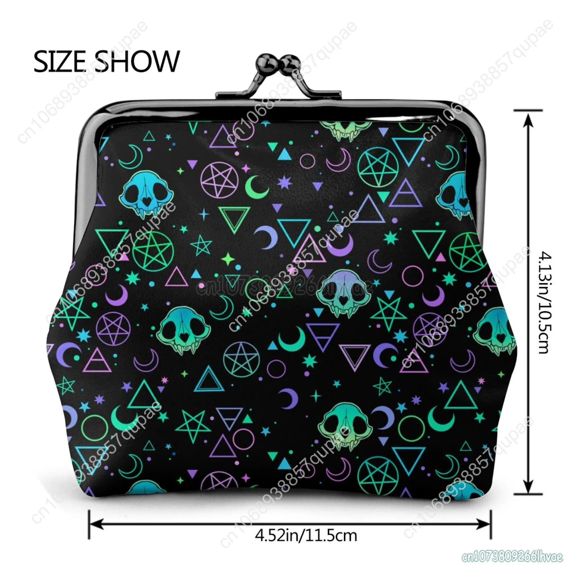 Magic Skulls Goth Pattern Leather Coin Purse Small Kiss-Lock Change Pouch Clasp Closure Buckle Wallet for Women Girl Gift