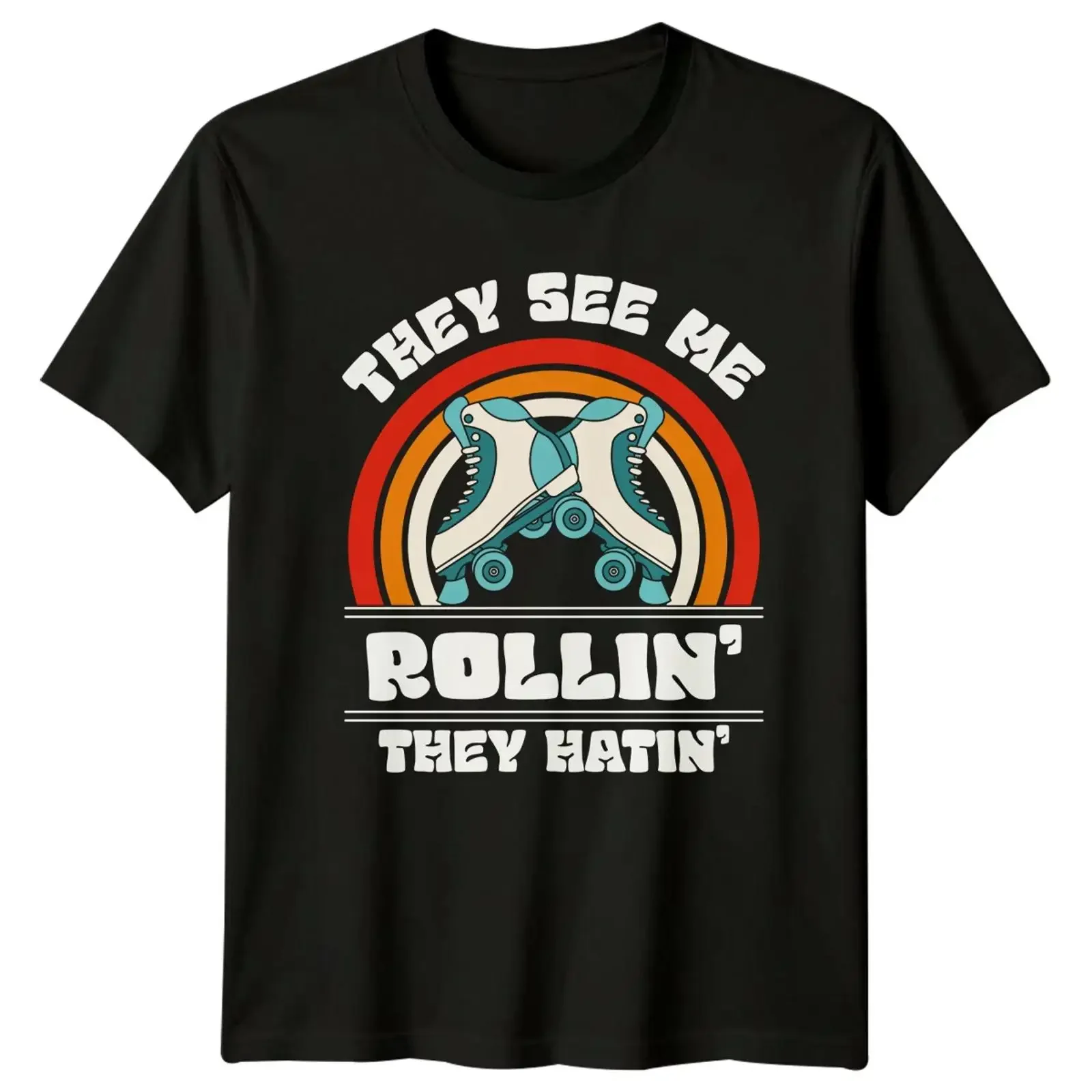 Retro They See Me Rollin' Hatin' T Shirt Vintage Roller Skates vintage Washed graphic designer clothes Comfortable Stylish