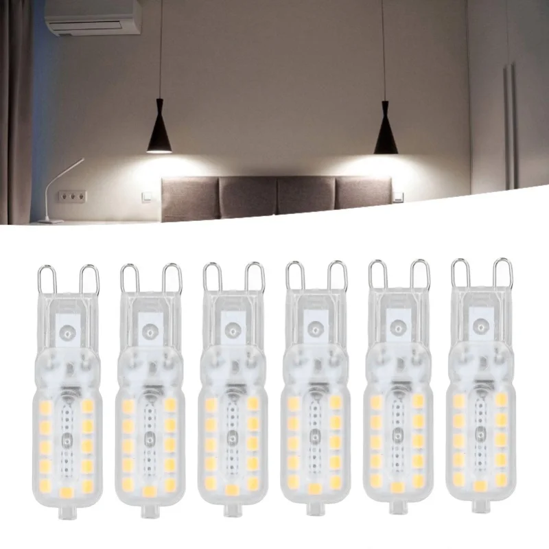 6 ชิ้น G9 หลอดไฟ LED 5 วัตต์โปร่งใส 22LED หรี่แสงได้ G9 หลอดไฟสำหรับโคมไฟเพดานโคมไฟติดผนังโคมไฟตั้งโต๊ะ 110-140V