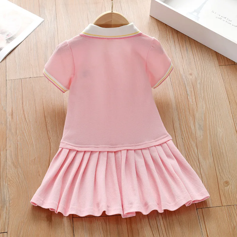 Little maven Party Dress Children\'s Clothing 2024 Baby Girls Pink Dresses Rainbow Polo Summer Holiday Dresses Kids Clothes