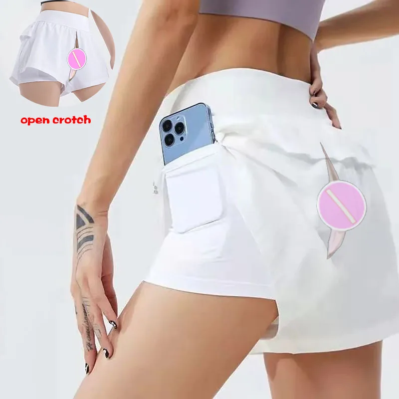 

Woman Sexy Open Crotch Leggings with Hidden Zippers Push up Skinny Crotchless Pants Sport Elastic Breathable Erotic Mini Shorts