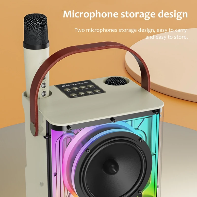 2024 New Product Mechanical Transparency Bluetooth Speakers Rechargeable Outdoor Karaoke Speakers With 2 Wireless Microphones