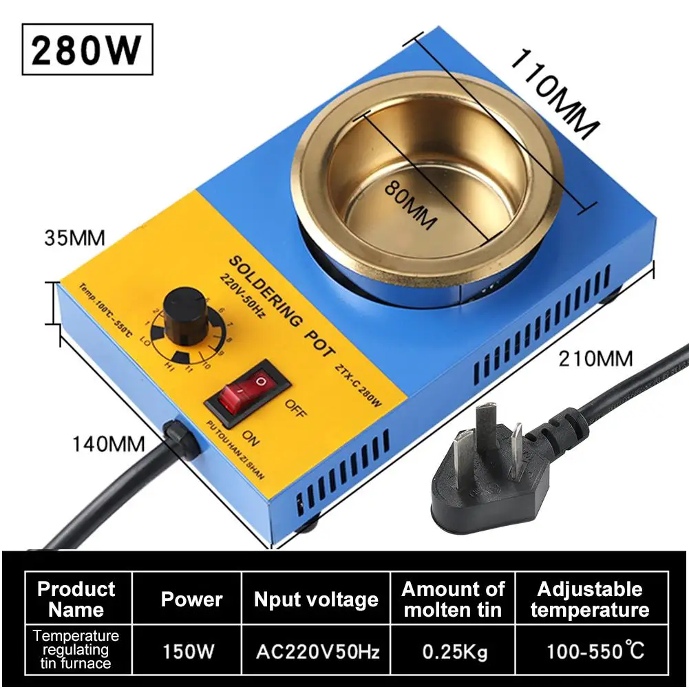 Solder Pot 220V 150W 160W 280W 350W Tin Melting Furnace Thermoregulation Soldering Desoldering Bath 38mm/50mm/80mm/100mm