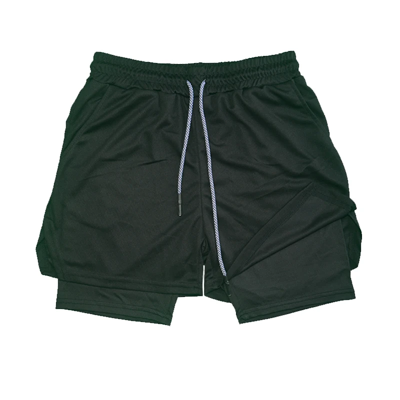 Doppelschichtige Fitness-Shorts für Herren, Kordelzug, Netzfutter, elastische Taille, atmungsaktiv, schnell trocknend, für Strand, Pool, Sommer, männlich