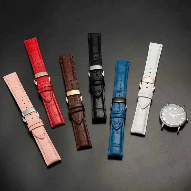 Leather strap, men's and women's genuine leather watch strap, universal butterfly buckle, needle buckle, watch chain accessories