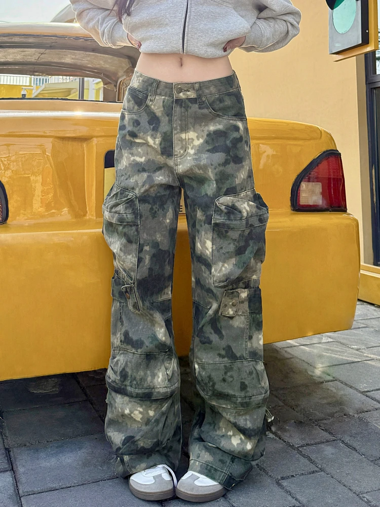 

American Street Loose Multi-Pocket Camouflage Work Pants Men's CleanFit Design Sense Straight Leg Wide Leg Long Trousers
