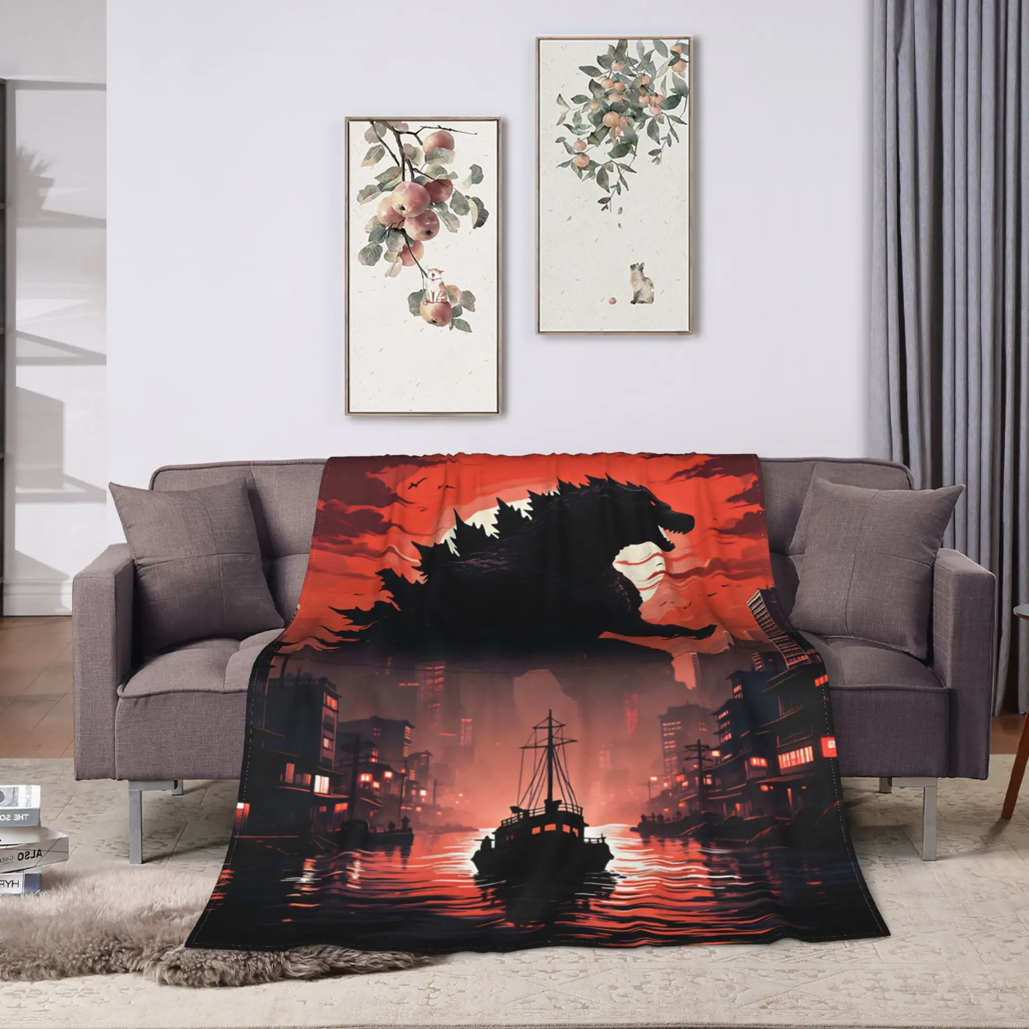 G-Godzillas  Flannel Blanket  Soft Warm Throw Blanket for Couch Bed Camping Pattern Bedspread Sofa Bed Cover
