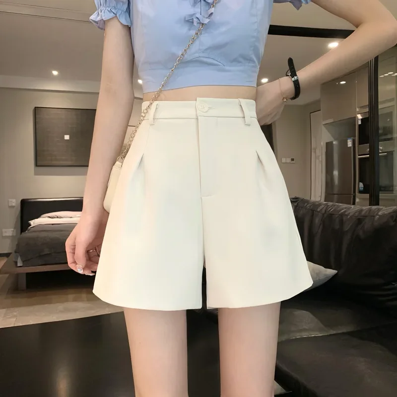 Pantalones Cortos De pierna ancha para Mujer, traje negro, cómodo, línea A, informal, Oficina