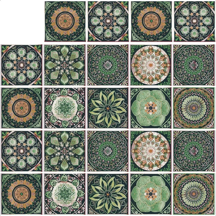 

24 шт. наклейки на плитку 3,93x3,93 дюйма, наклейки на плитку в стиле мандалы, наклейки на плитку, съемные самоклеящиеся квадратные настенные D