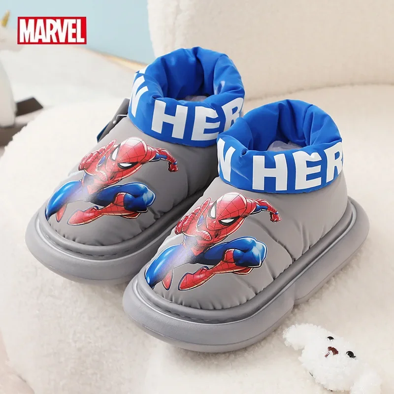 Disney zimowe dziecięce buty śniegowe Spider-Man z nadrukiem grube antypoślizgowe ciepłe modne kostki Outdoor dziewczęce chłopięce dziecięce buty