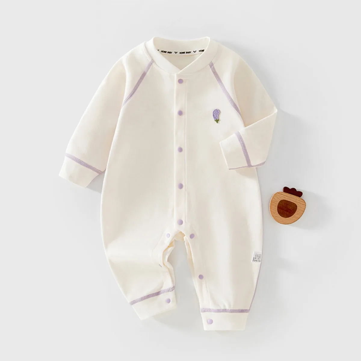 Soft Cotton Newborn Baby Romper Front Snap Long Sleeve Onesie Cartoon Patch Breathable Infant Jumpsuit Unisex 0-18M Spring Fall