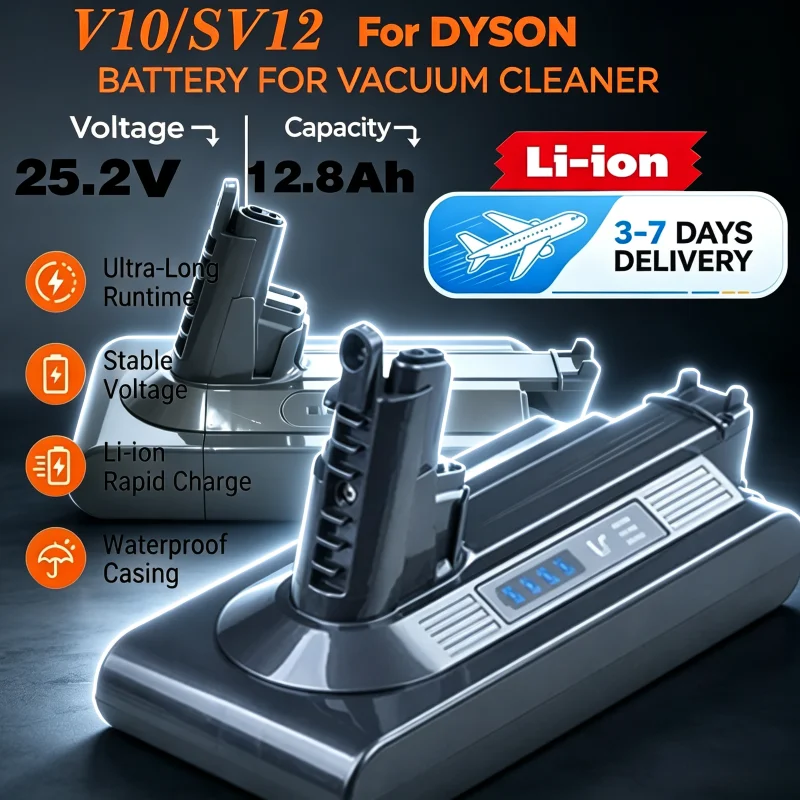 Brandneuer Akku für Dyson V10, 25,2V 12800mAh, kompatibel mit SV12 kabellosem Staubsauger, werkzeuglose schnelle Demontage und Montage, Ersatzakku.