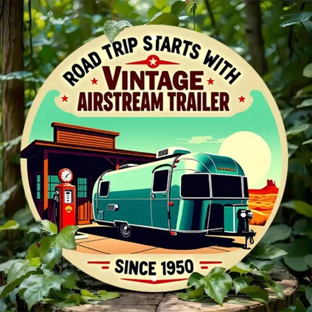Letrero de Pared Vintage Airstream de 8x8 Pulgadas, Decoración Retro de Metal y Aluminio para Garaje, Bar, Cafetería