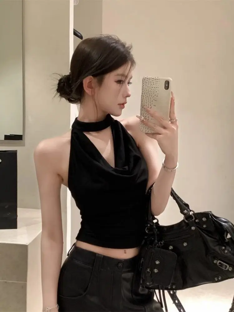 

T-shirt Sleeveless Backless Suspender Vest Top Sexy Neck Halter Neck Women Summer Slim Short
