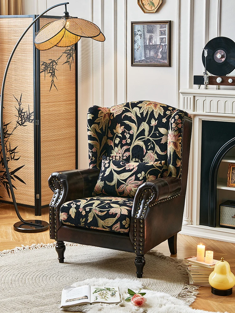 

*French retro style fabric leather high back casual single sofa