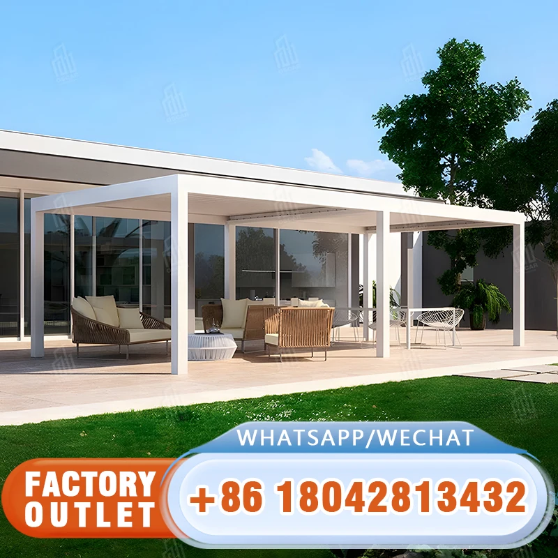 Retractable Awning Aluminum Motorized Pvdf Retractable Pergola Fold Roof For Outdoor