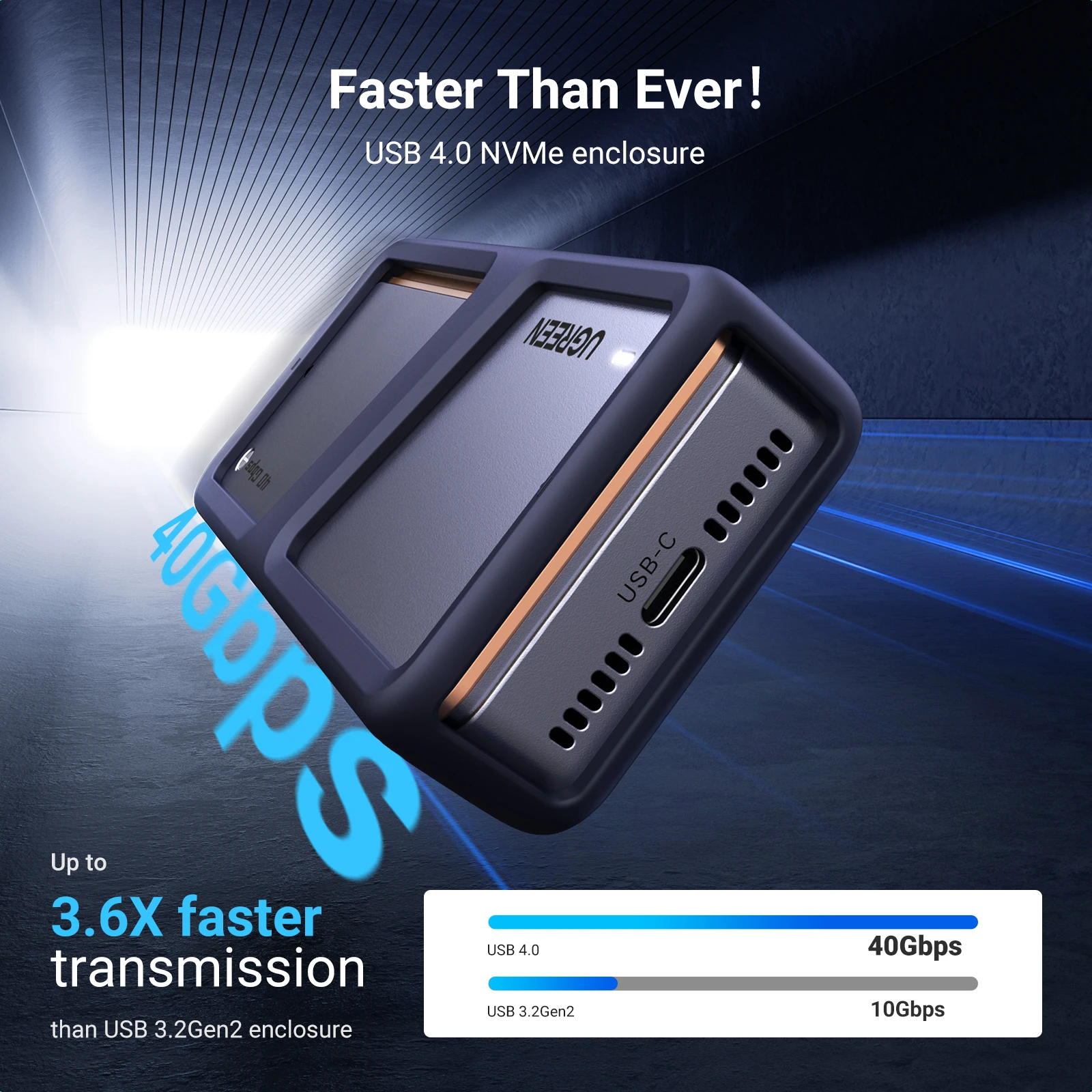 UGREEN 40Gbps NVMe SSD Enclosure M.2 to USB4.0 SSD Case Compatible with M.2 NVME PCIe Built-in Cooling Vest Aluminum Case