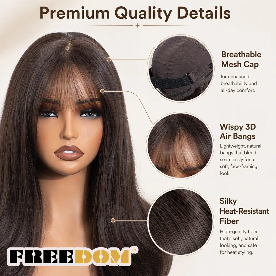 FREEDOM Synthetische Lace-Front-Perücken für Damen, 6x4 Lace-Perücke mit vorgezupfter Haarlinie und Pony, 26 Zoll, Ombré-Braun, einfach aufzusetzen, ohne Klebstoff, für den täglichen Gebrauch. – Detail 5