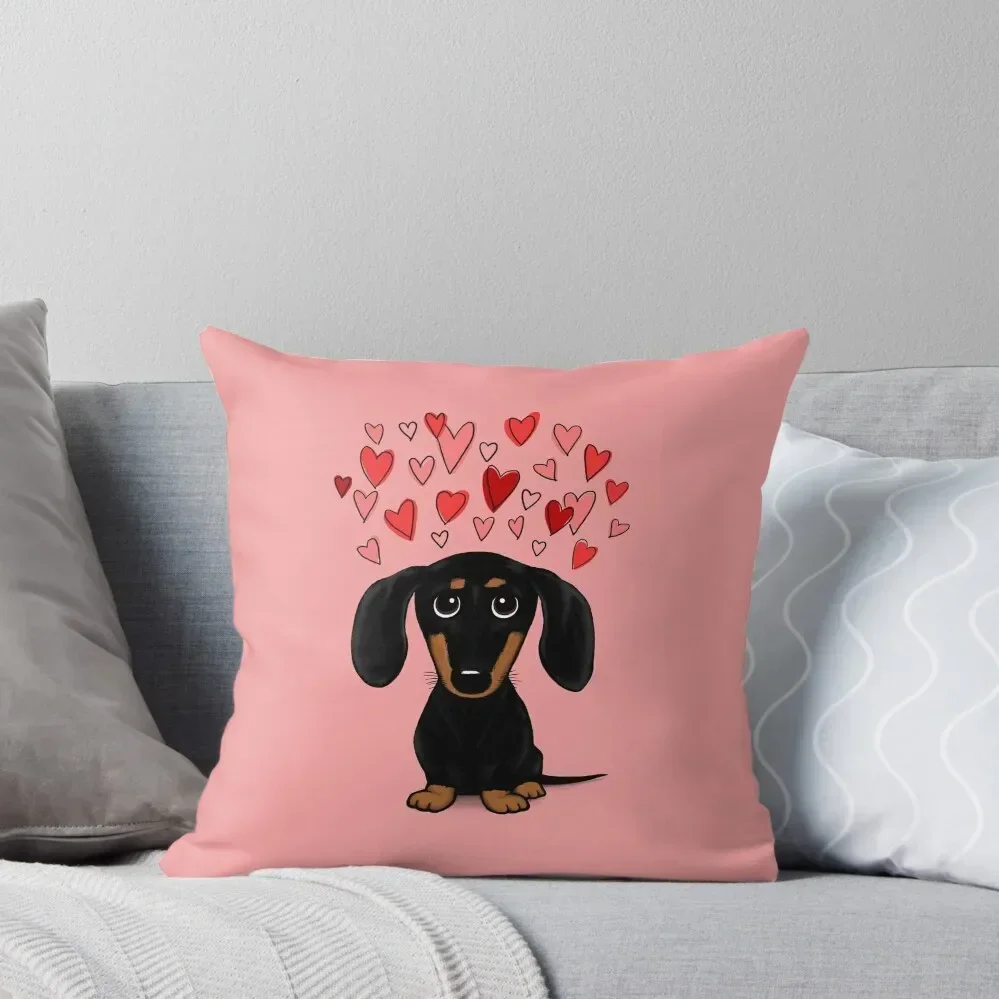 Dachshund with Valentine Hearts Cute Black and Tan Wiener Dog Throw Pillow Cushion Child Decorative Cushions pillow