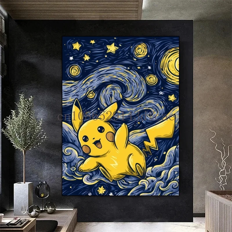ピカチュウ ゴッホ美術館 アニメアート キャンバスポスター