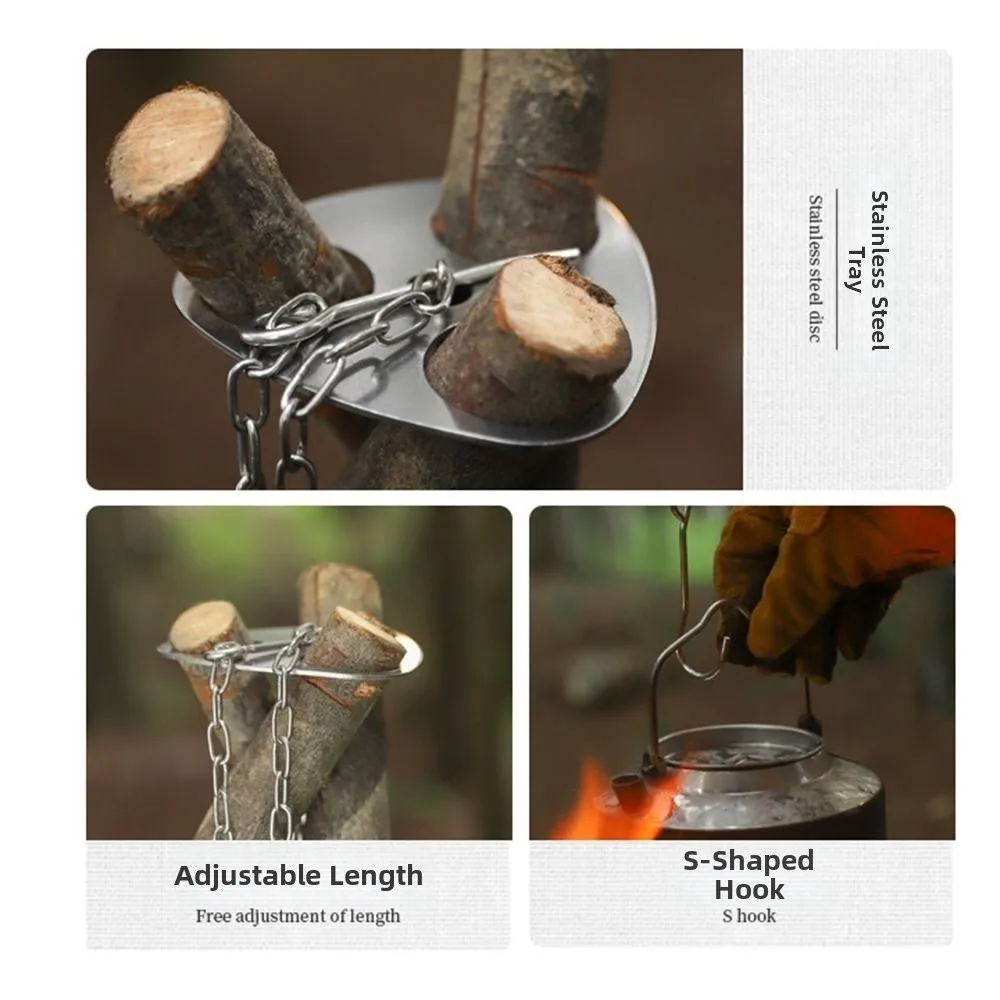 

Adjustable Chain Campfire Tripod Pot Rack Stainless Steel Detachable Barbecue Triangle Stand Heat-resistant Portable