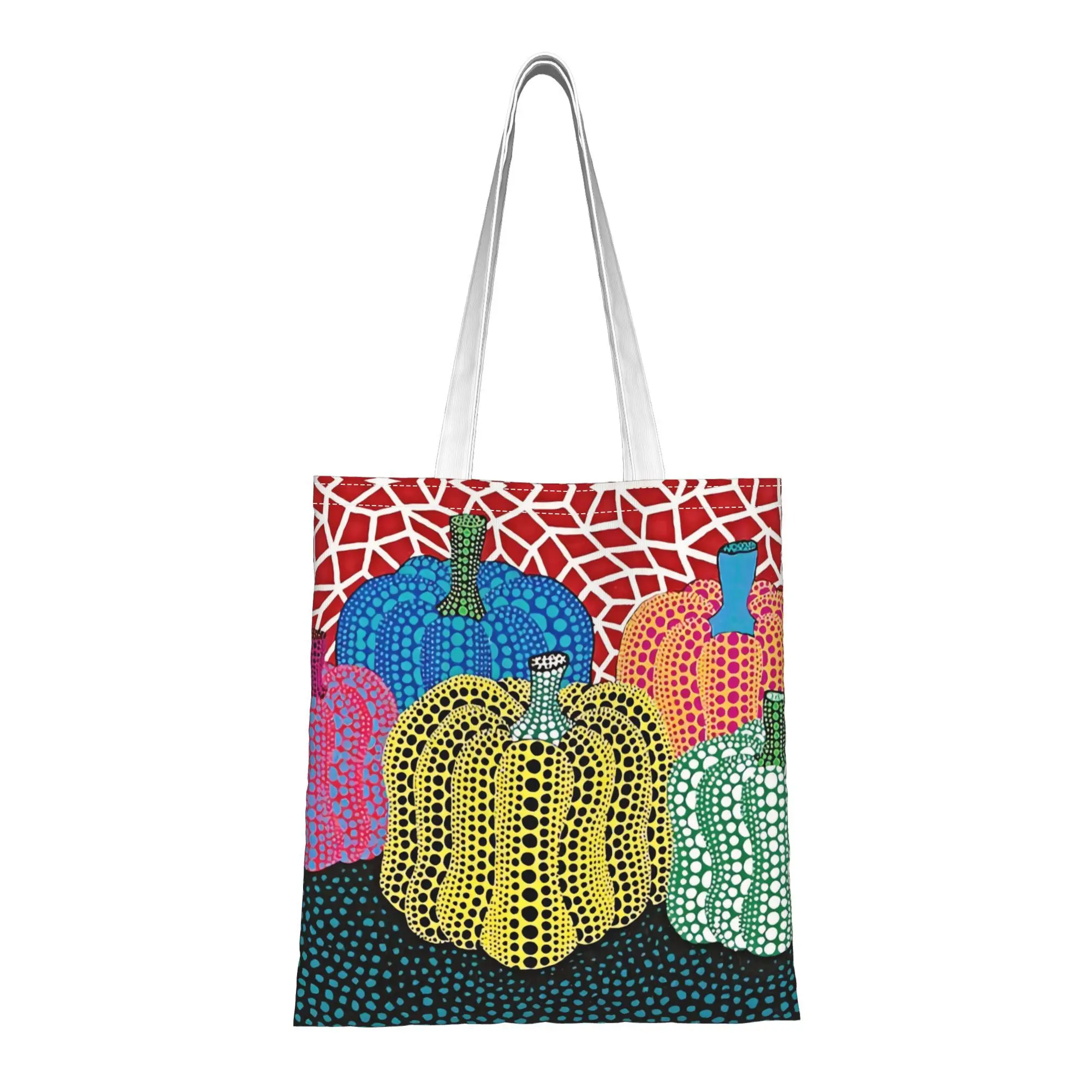 A Kusama Patterns Print Canvas Tote Bag, Suitable For Daily Use, Shopping, School, And Travel