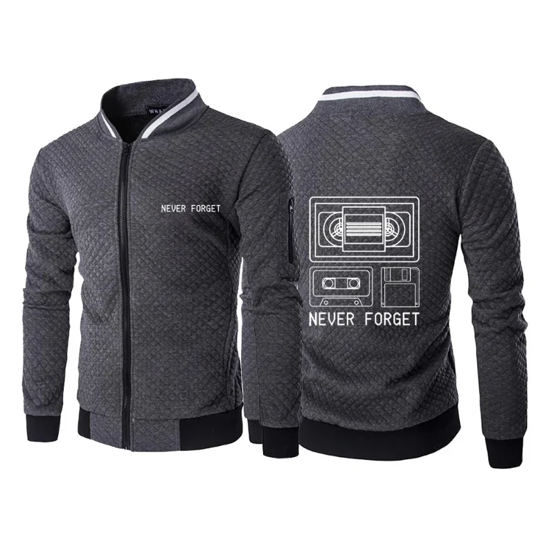 Men's Quilted Zip Up Jacket, Baseball Collar Diamond Stitch Pattern, Ribbed Cuffs Hem, Retro Casual Streetwear