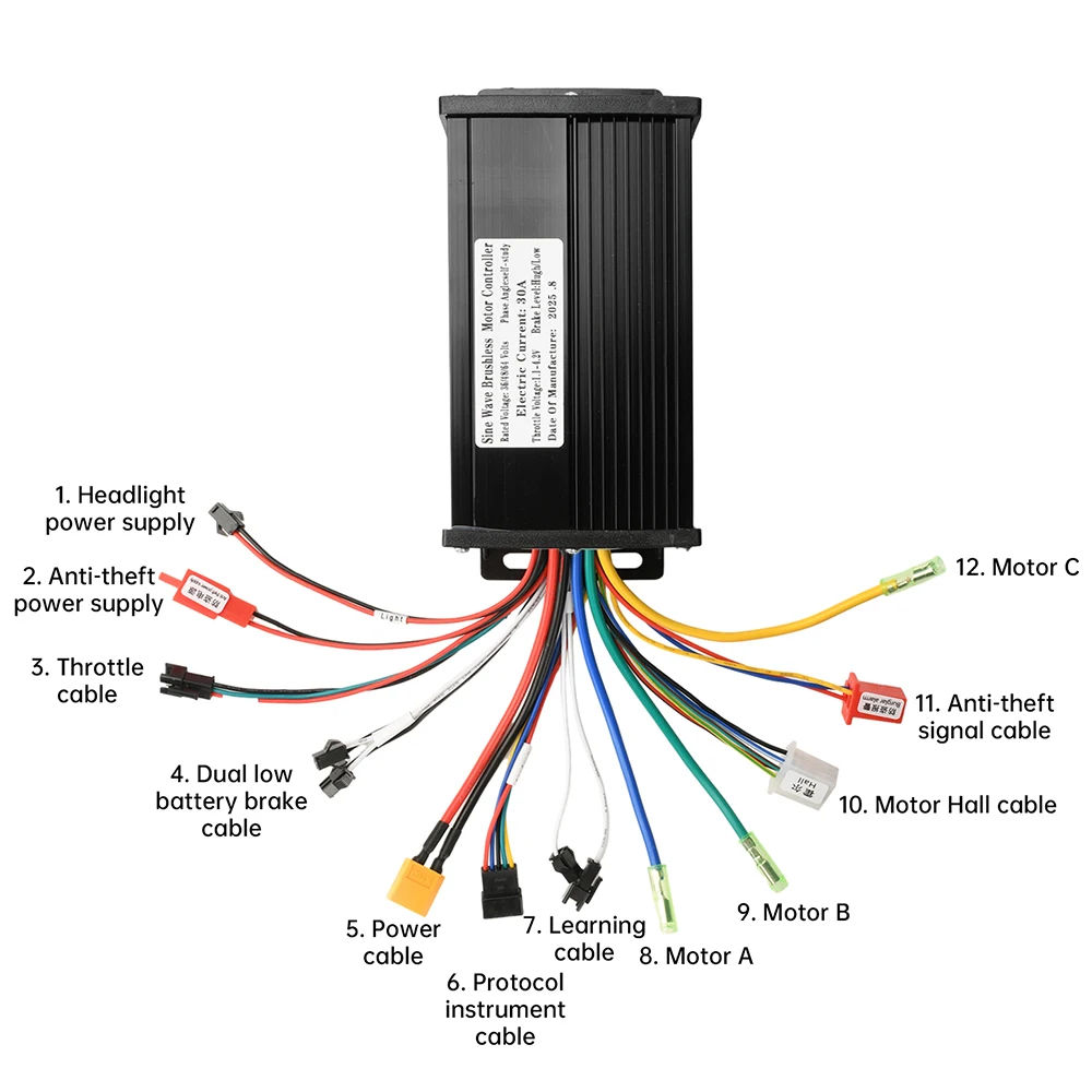 Sine Wave Brushless Motor Controller 36V 48V 64V LCD Display Panel Electric Scooter Brushless Controller Kit