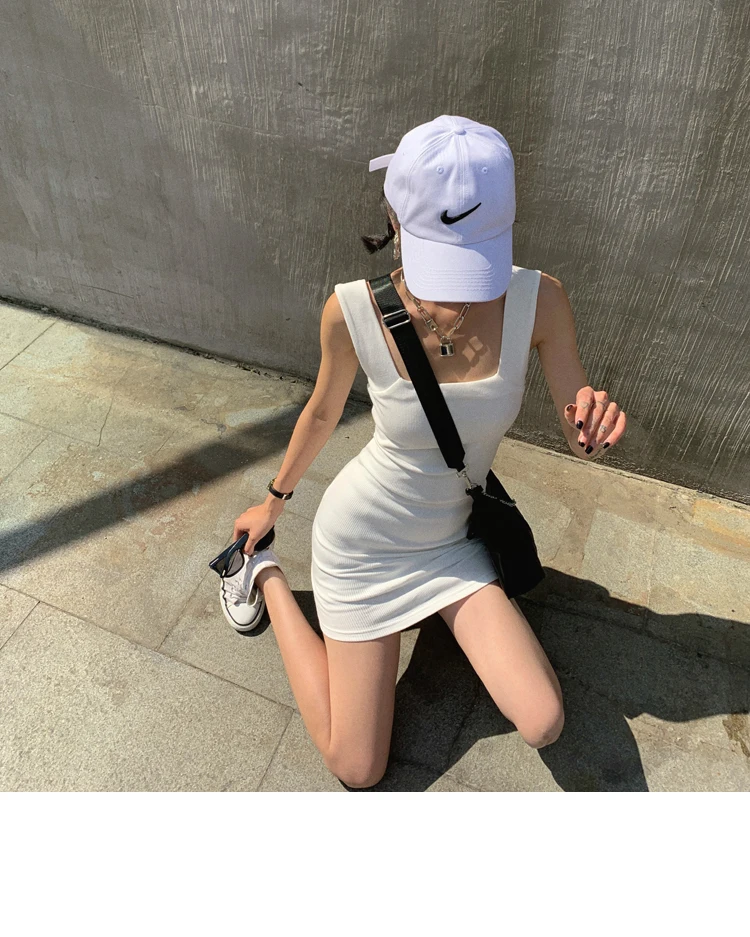 AOSSVIAO Sexy Slim Fit Bodycon Minikleider für Frauen 2026 Sommer Neuankömmling Schwarz Weiß Grau Tankkleid mit quadratischem Ausschnitt – Detail 28