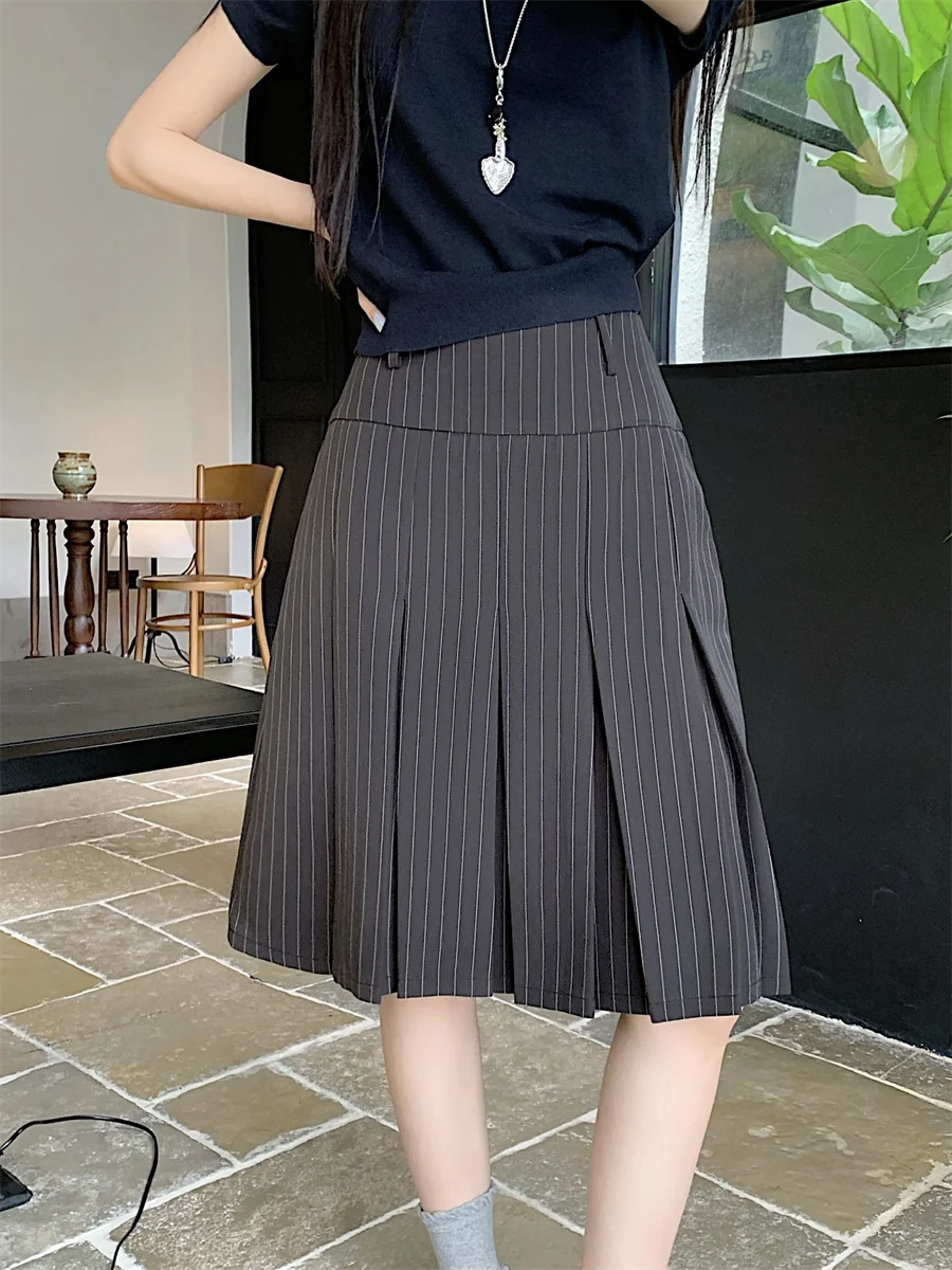 High Waist A-Line Midi Skirt Women's Summer 2025 New plus Size Suit Gored Skirt Slimming Polyester Fiber Casual Style