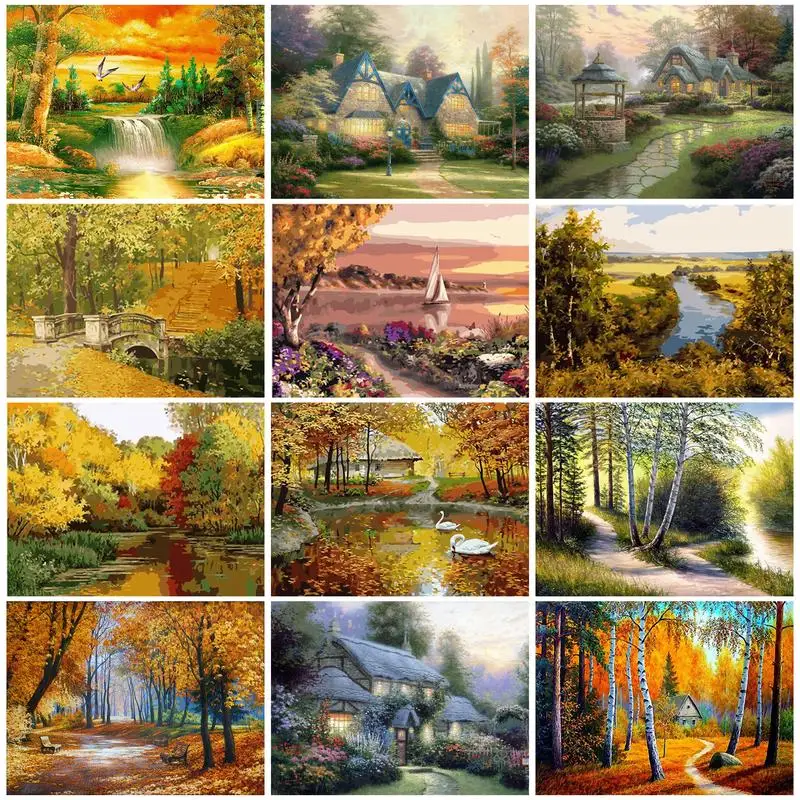 

CHENISTORY DIY Painting By Numbers Kits Waterfall Landscape 60x75cm Coloring By Numbers On Canvas Handpaint Draw Numbers