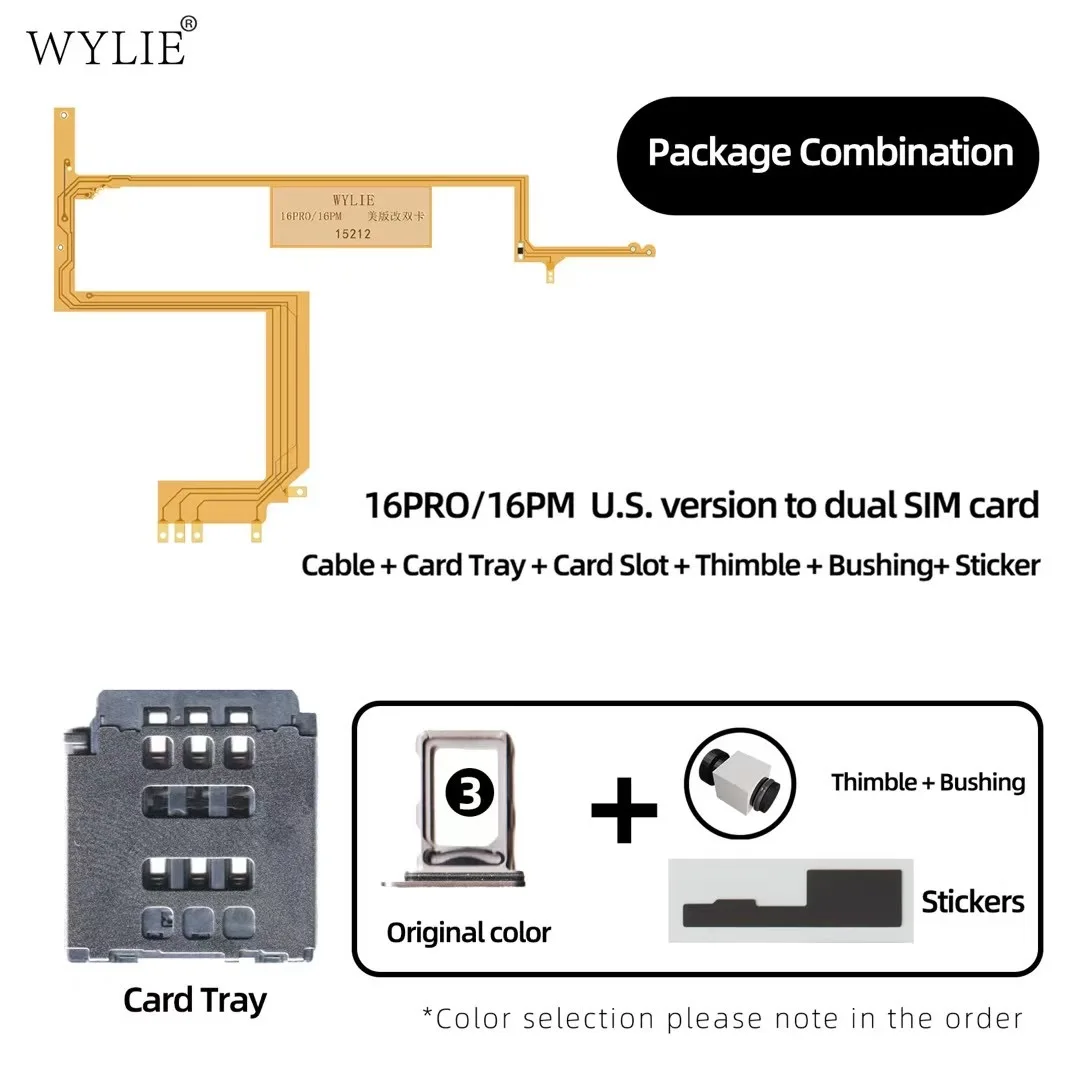 2024 WYLIE baru untuk iPhone 16 Pro /16 Pro Max versi AS kabel kartu SIM ganda + baki kartu + Slot kartu + bidal + Bushing + stiker kombinasi