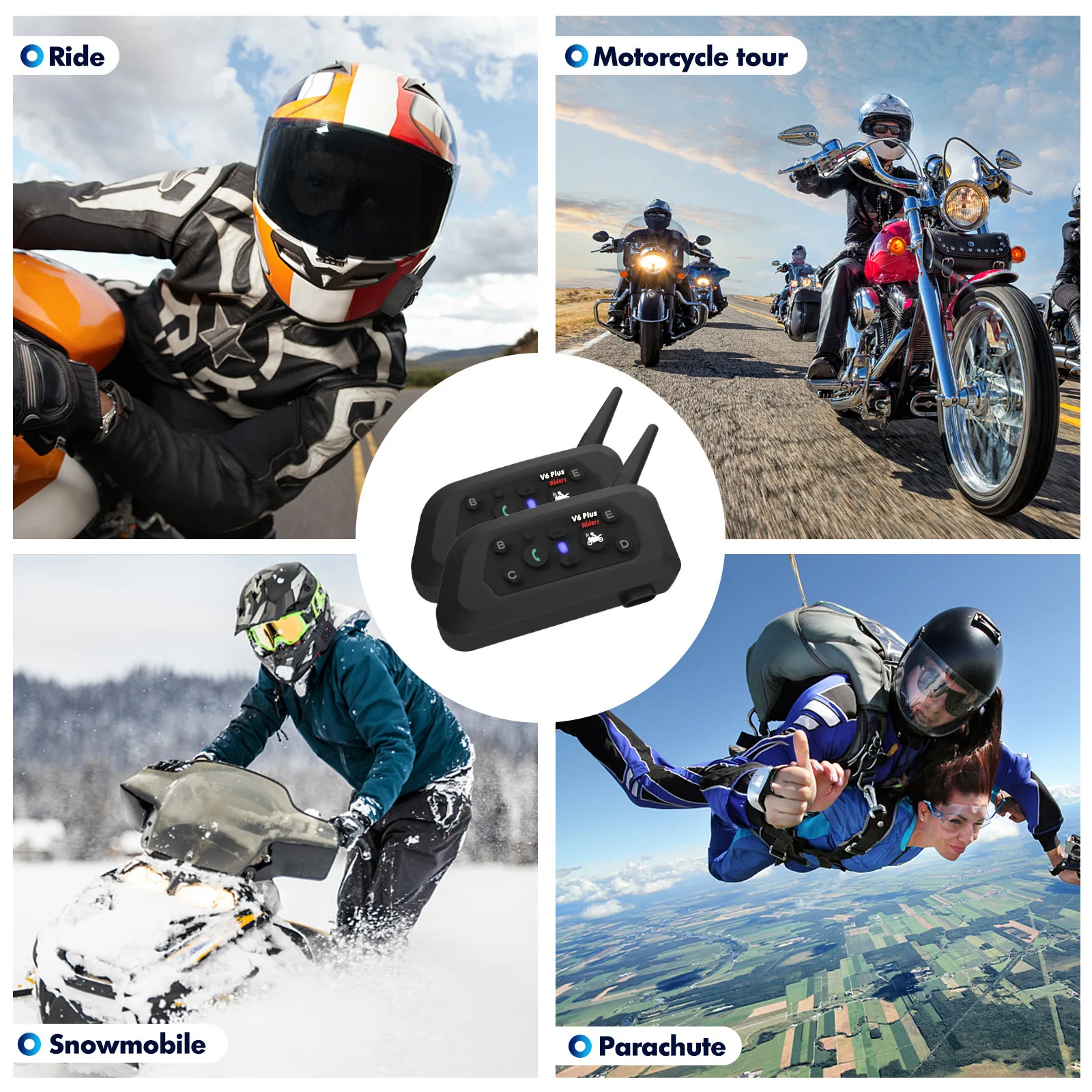 V6 PLUS Motorcycle Helmet Bluetooth Intercom Headset 1-to-5 Full Dual Function Intercom Headset 1200 Meter Real-time Intercom