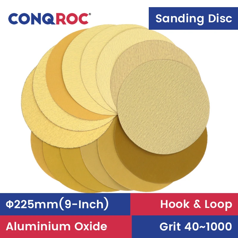 

Sanding Discs 225mm(9-Inch) Aluminum Oxide Dry Sandpapers Hook and Loop 10-Piece Grit 40~1000 for Car Paint Sanding High Quality