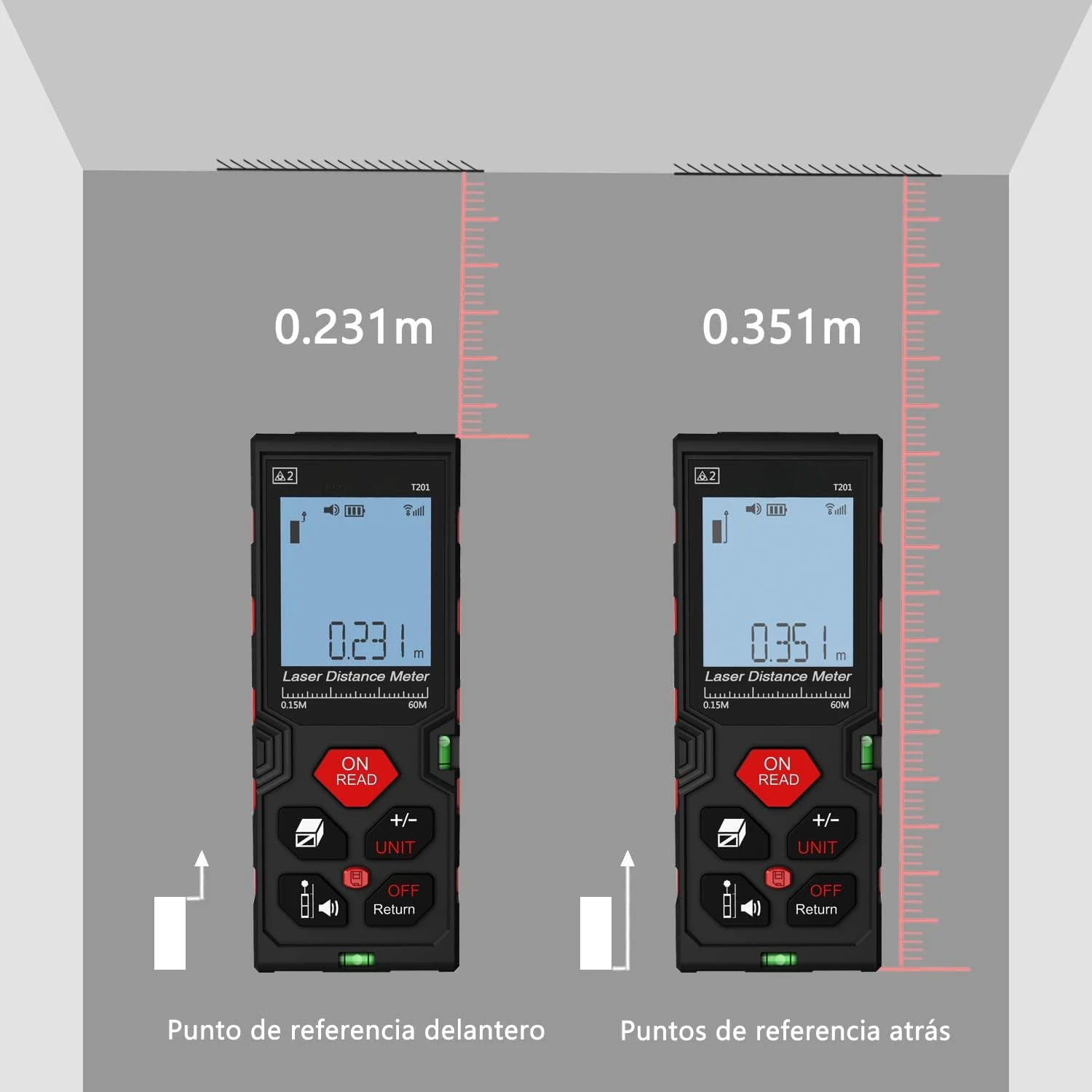 Telemetro Laser Medidor Funcion de Almacenamiento de Datos M / In / Ft, Alta Precision, ± 2mm, 60m
