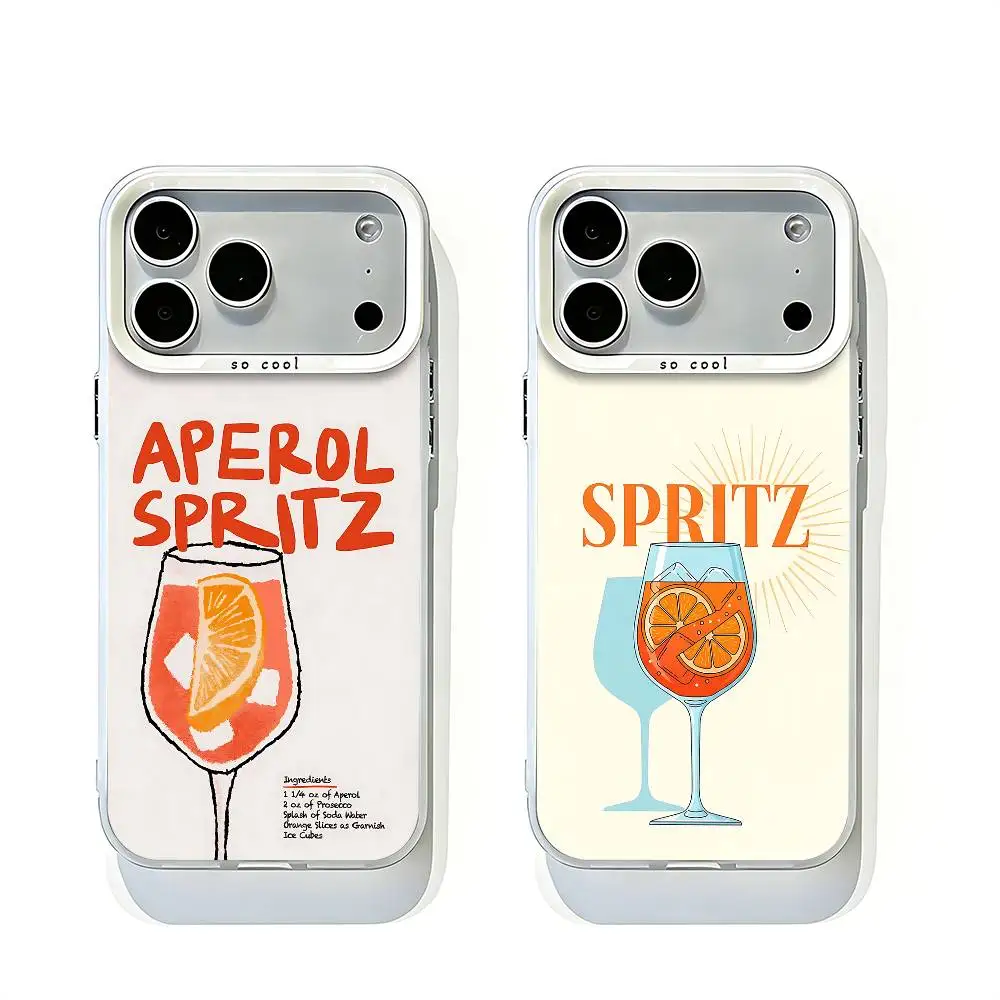 

Aperol Spritz White Matte Large Lens Frame Cover For iPhone 12 11 14 13 17 16 15 Pro Max Mini Plus E