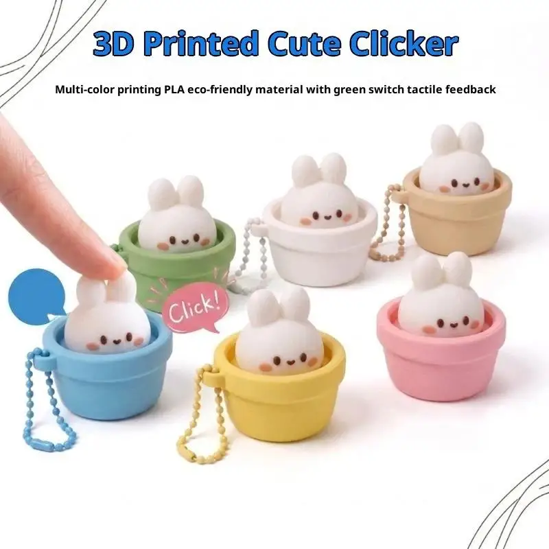 3D Printed Keycap Clicker Keychains Cartoon Rabbit Keyboard Keyring Cute Keycap Keychain Bag Charm Clicker Keycap Keychain
