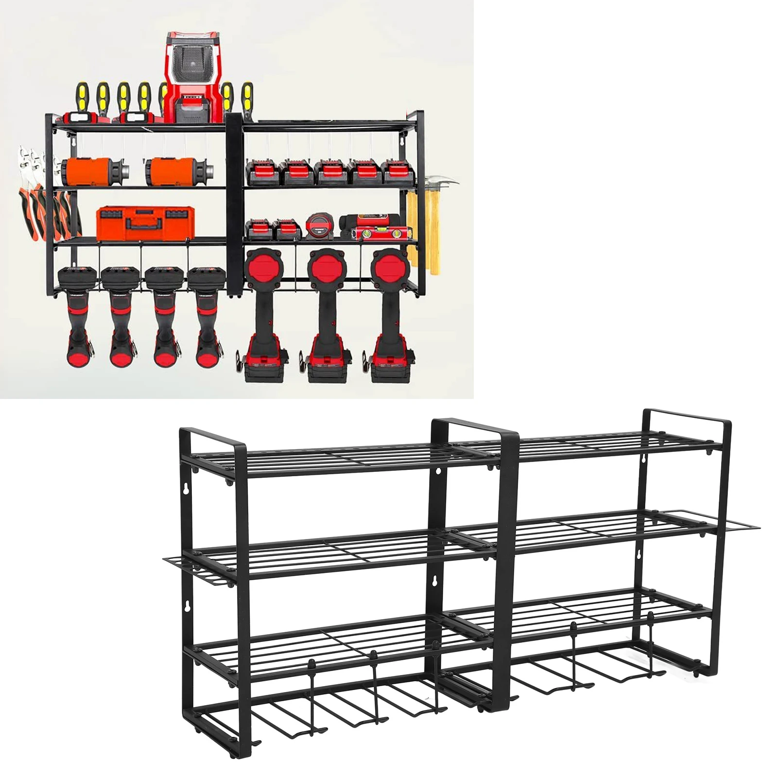 Organizador de herramientas eléctricas, soporte de pared, estante de almacenamiento de garaje de 4 capas para taladro, destornillador, organizador de herramientas de garaje, estante de almacenamiento de herramientas eléctricas