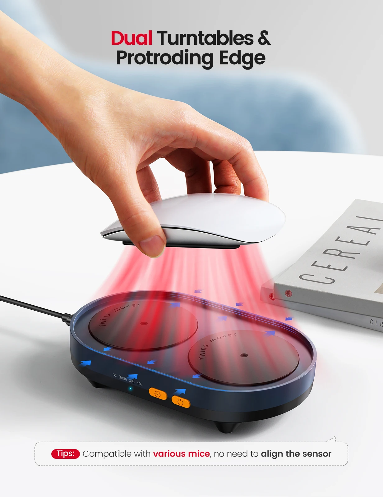 Vaydeer Dual Turntable Mouse Mover with Adjustable Intervals and ON/Off Switch, Undetectable & Noiseless Mouse Jiggler Simulates